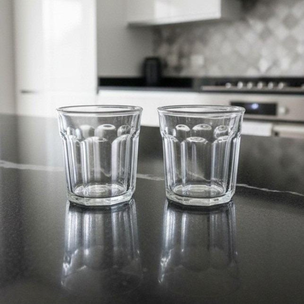 Luminarc 500 Clear Glass Tumblers, Set of 2, 10-Panel Design, French Glassware